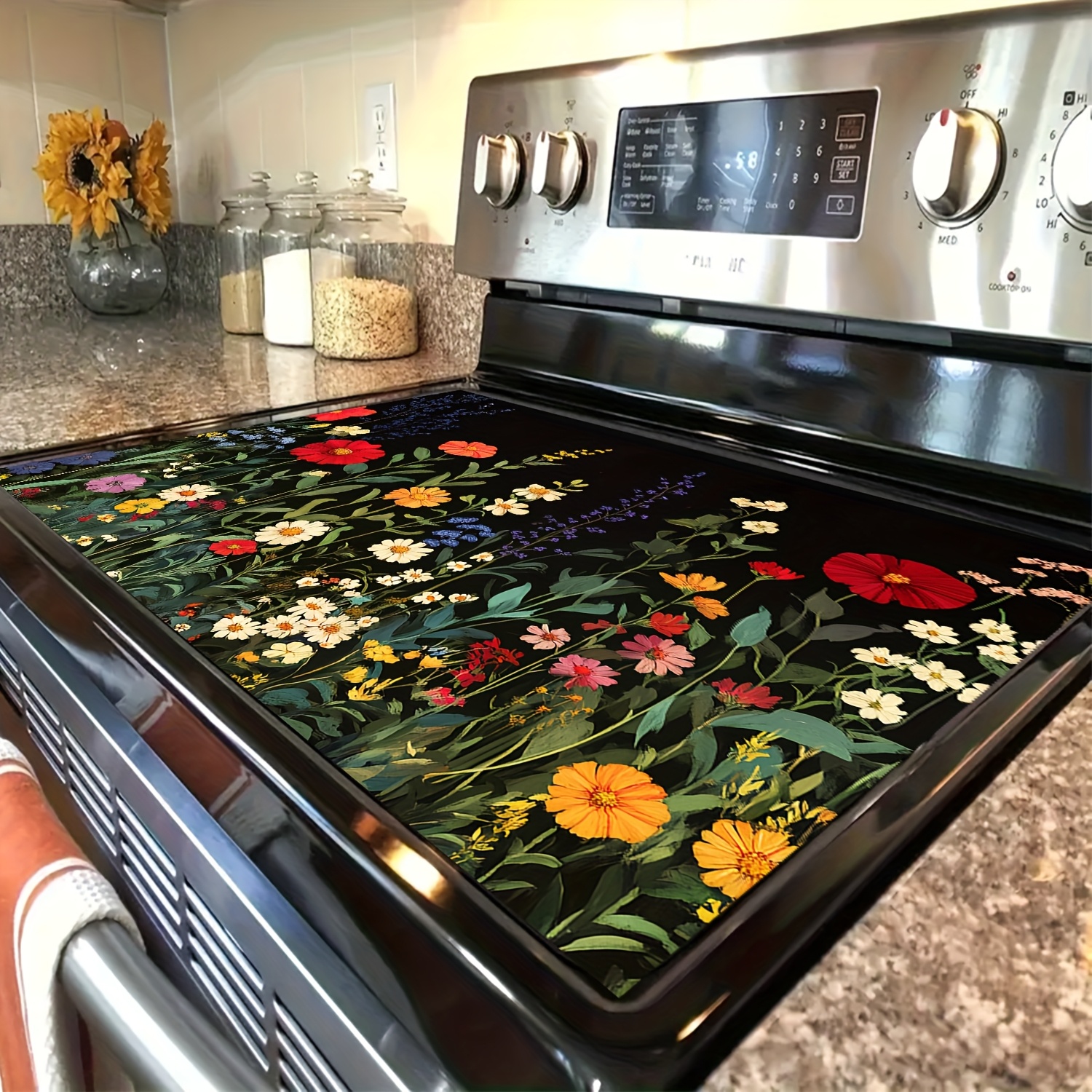 TEMU 1pc Large Non-slip Stove Protector With Stove Top Cover - Heat-resistant & Scratchproof Polyester, Multi-functional Oven Liner & Mouse Pad Suitable For Electric/glass Stoves, Durable /counter