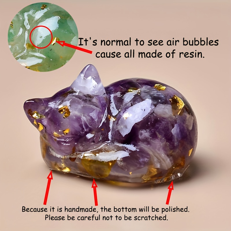 Image of 1pc Crystal Resin Sleeping Cat Ornament - Durable & Sparkling Home Decor - Perfect Gift For Pet Lovers & Special Occasions Normal For Resin Products To Have Bubbles