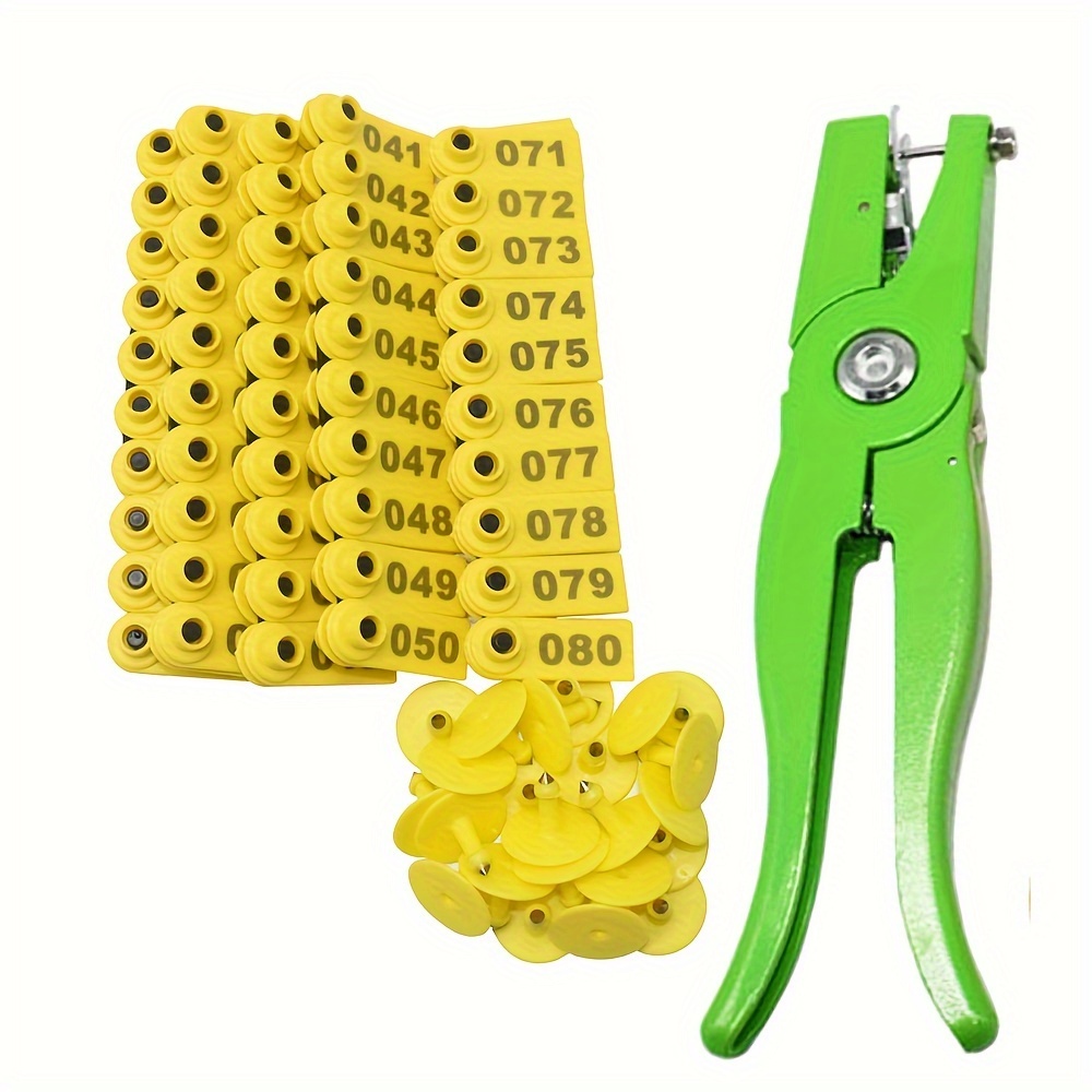 secure fit easy to use animal ear tag applicator set with 100 durable tags perfect for cattle sheep poultry rust resistant aluminum alloy stainless steel construction details 1