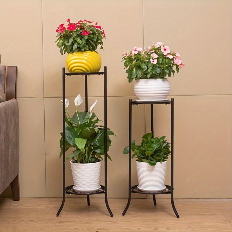 

1pc, Support de plante en métal à hauteur réglable, Étagère double étage du sol au plafond, Décoration polyvalente pour balcon intérieur pour l'affichage des plantes à la maison