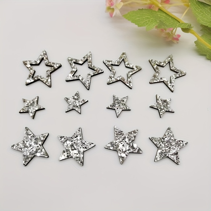 

12 Silvery Star Wooden Pieces Christmas Diy Decoration Stars 3 Sizes Mixed