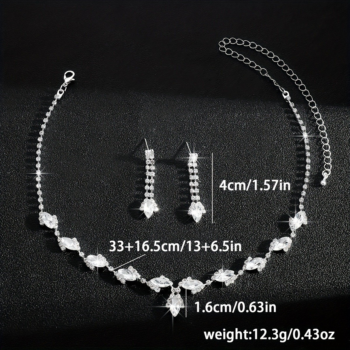 Crystal Teardrop Necklace & Earrings Set for Bridal Wedding