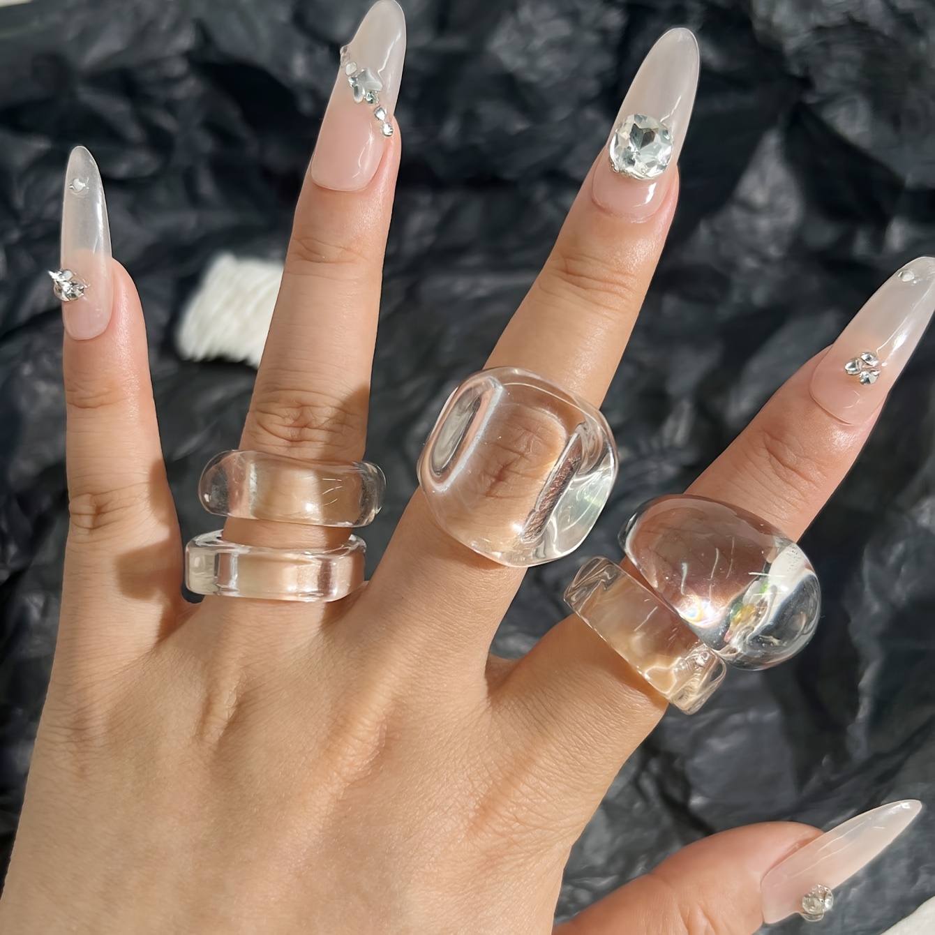 E-shop 5er-Set elegante, transparente Ring-Sets im Boho-Stil aus Harz, große, quadratische Stapelringe für Damen, vielseitig einsetzbar für und Urlaub,