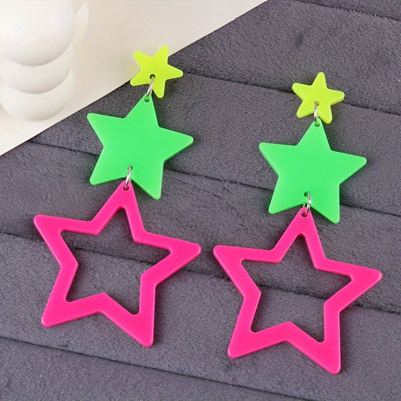 & Trendy Fluorescent Acrylic Dangle Earrings - Stainless Steel Posts, Perfect For Parties & Gifts