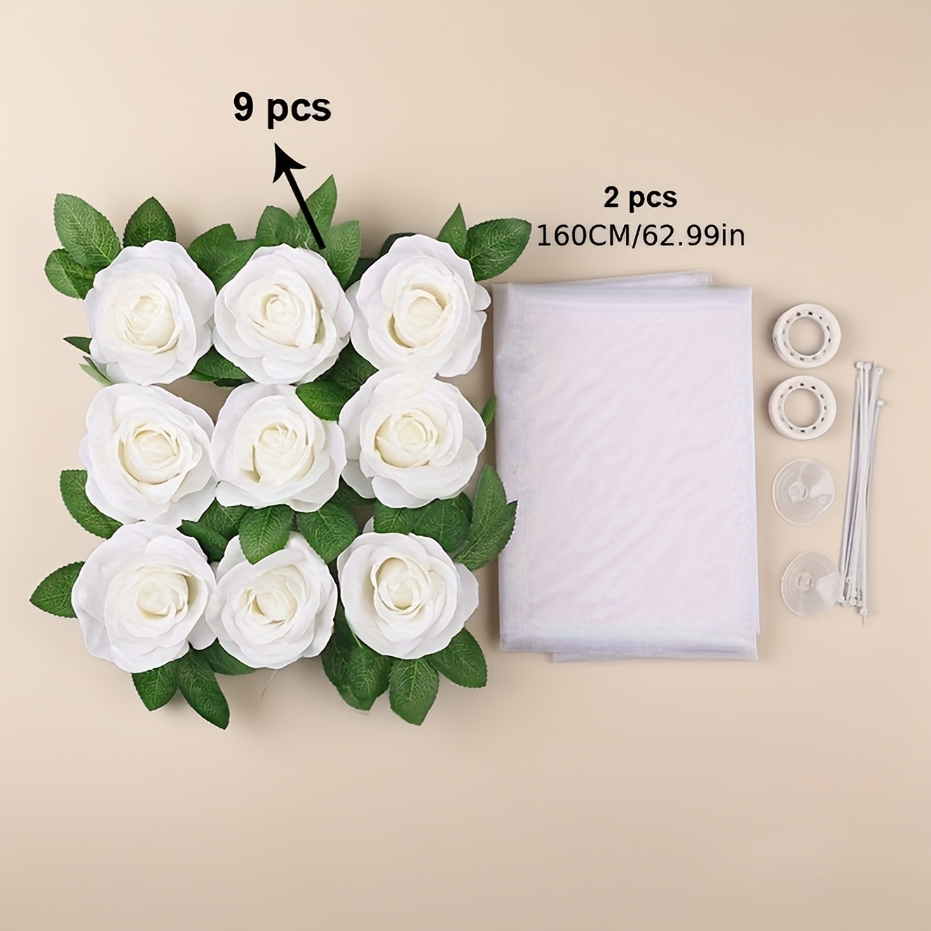 Image of Elegant Artificial Wedding Car Flower Decoration Set - White Rose , Ideal For Car Front, Perfect For Weddings, Spring-, Wedding Decor