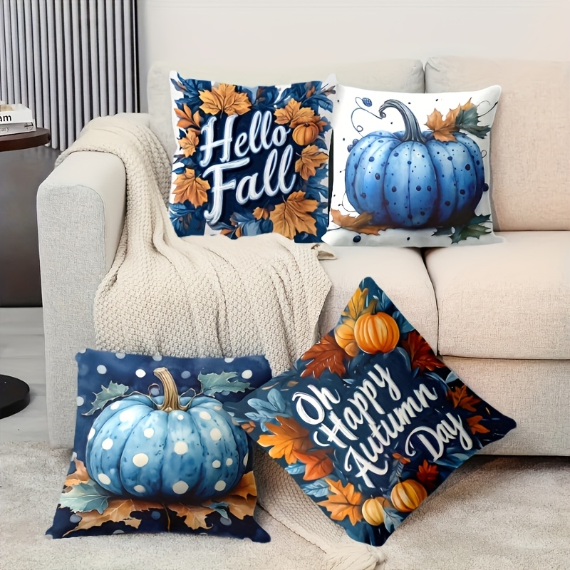 TEMU 4pcs 4pcs Autumn Farmhouse Throw Pillow Covers Suitable For Fall Decor - Double-sided Pumpkin Maple Leaf Cushion Covers With Zipper Closure,