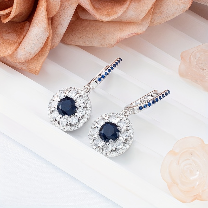 TEMU Boucles d'oreilles pendantes élégantes en argent sterling avec bleue - Hypoallergéniques et adaptées aux oreilles , ce qui un excellent cadeau