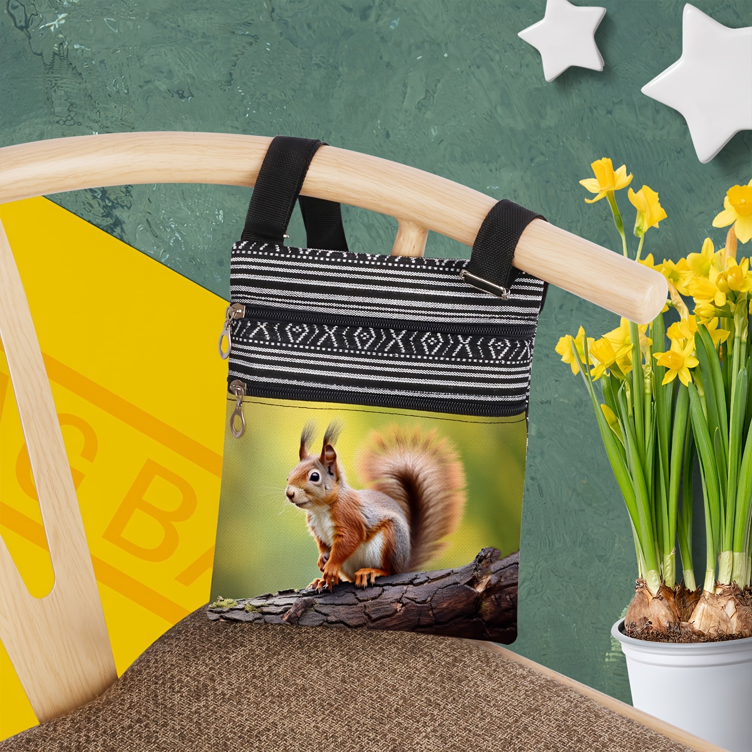 Squirrel Print Bag Bag Double Zipper Bag