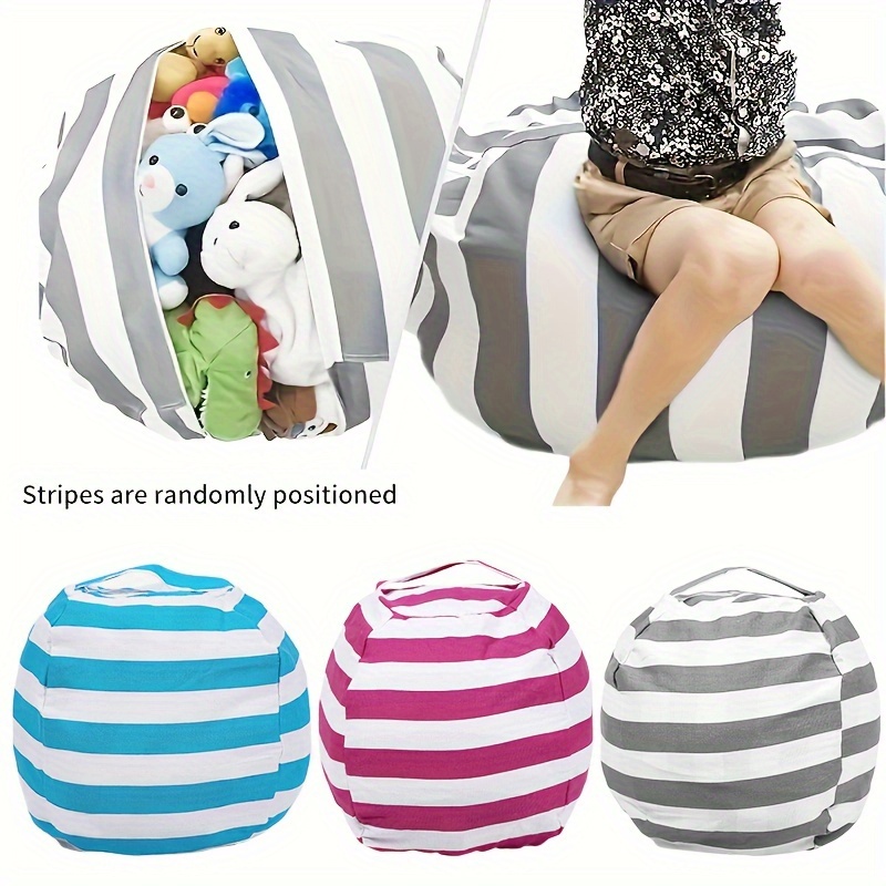 

Sac de rangement en toile à rayures pour jouets en peluche, housse de chaise grande capacité, organisateur de couette multifonctionnel zippé avec poignée de transport pour la maison