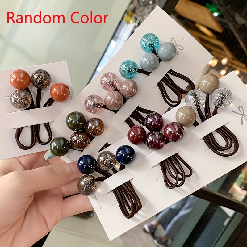 TEMU 5pcs Girls' Hair Accessories Set: Colorful Hair Ties, Cute Korean-style Magical Beaded Hair Elastics For Women, Braiding Hair Bands