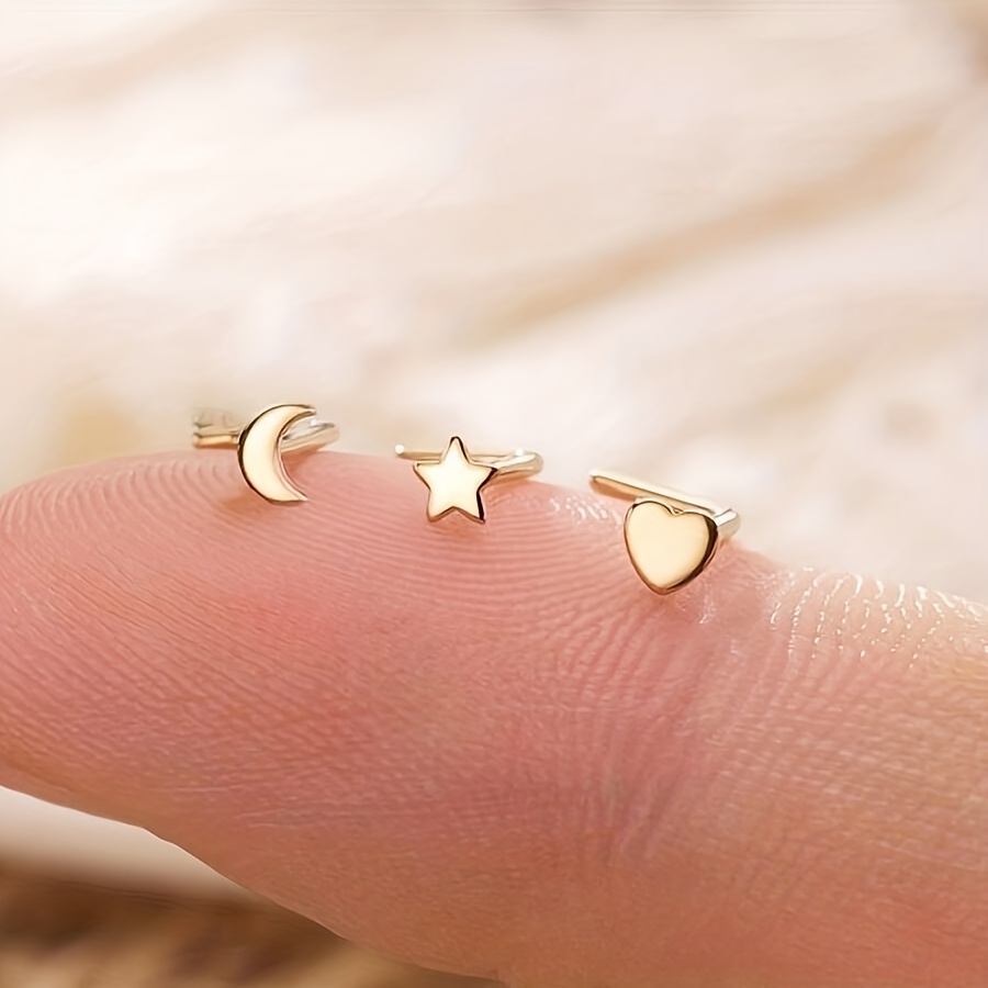 TEMU 3pcs Nose Rings Hypoallergenic Stainless Steel Mini Nose Studs - L Shaped Nose Ring Nostril Jewelry High Quality Fashion Women's Earrings For