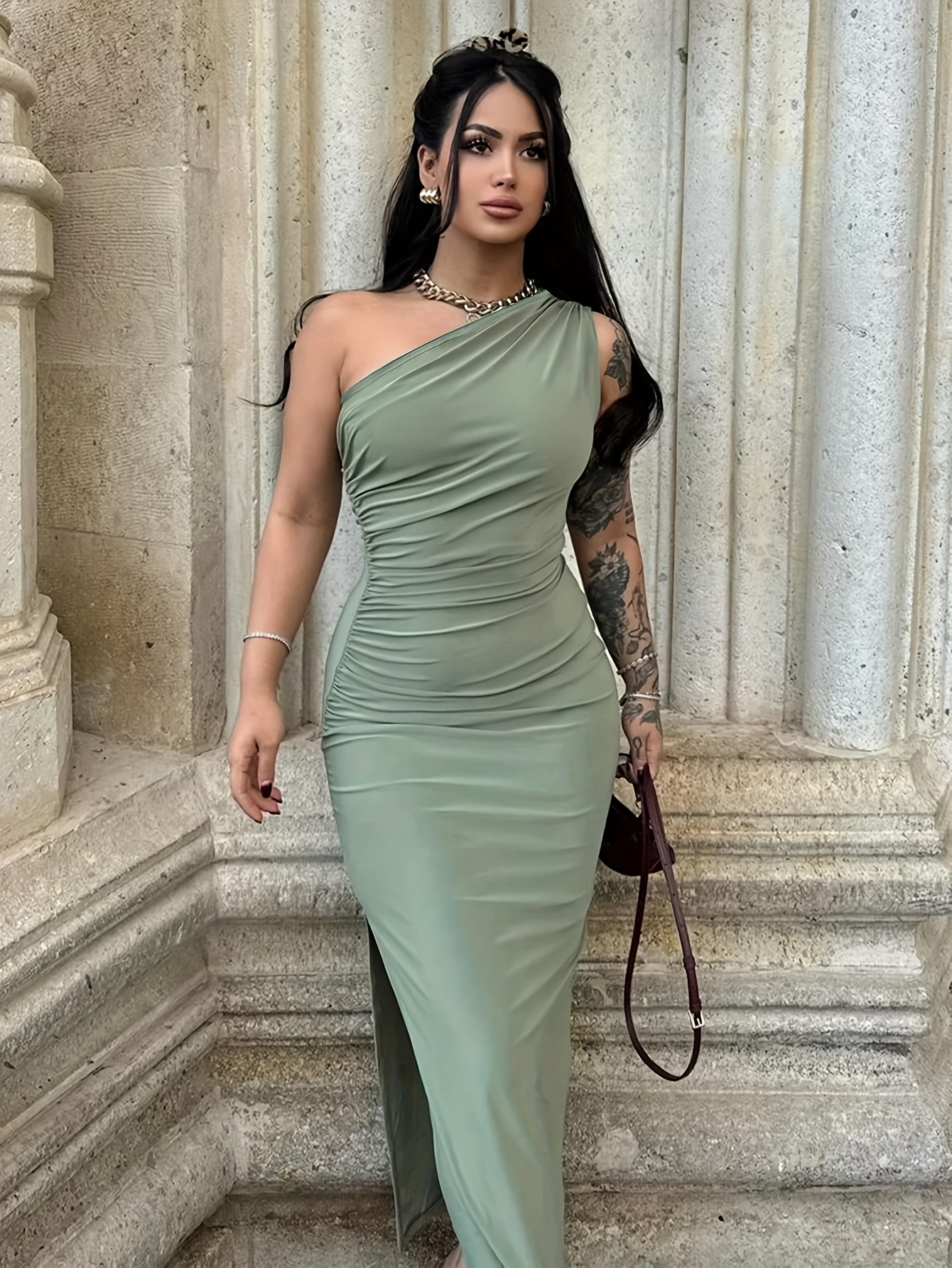 strapless open back dress Dark green maxi halter summer party dress 5172 – Xiaolizi main image 1