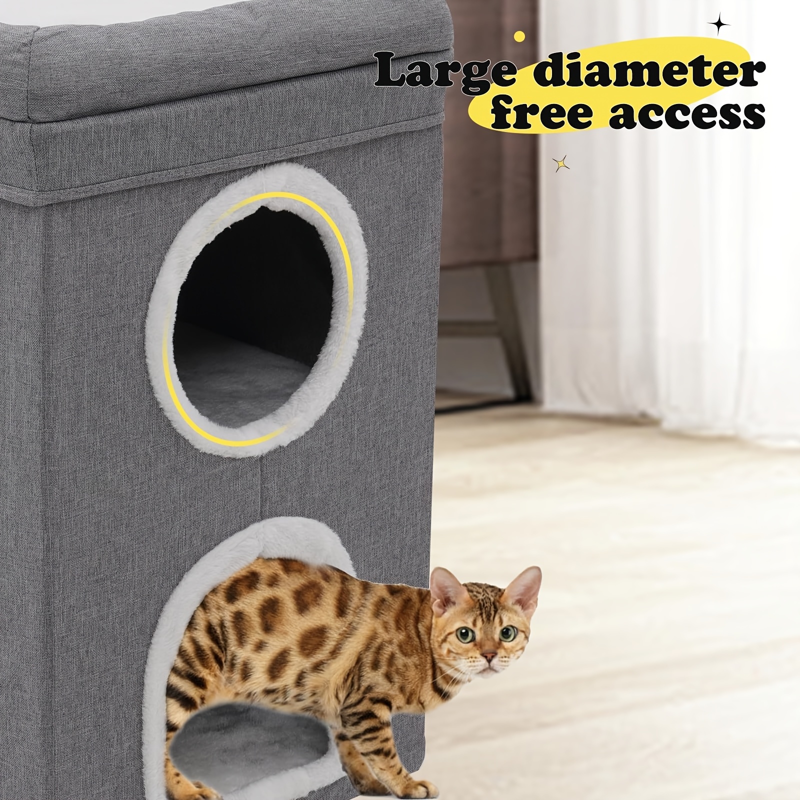 Căsuță Modernă pentru Pisici cu 2 Etaje, Placă de Ascuțit Unghii, Peșteră Secretă și Tunel - Mobilier Cat Foldabil Cu Perne Moale, Asamblare Ușoară și Rezistentă – Condominium Multi-Nivel Pentru Cățărare, Joacă Și Somn În Interiorul Casei Design Compact Potrivit Atât Puilor De Pisică Dator, Ascunzătoare pentru pisici,Mobilier pentru pisici din fetru