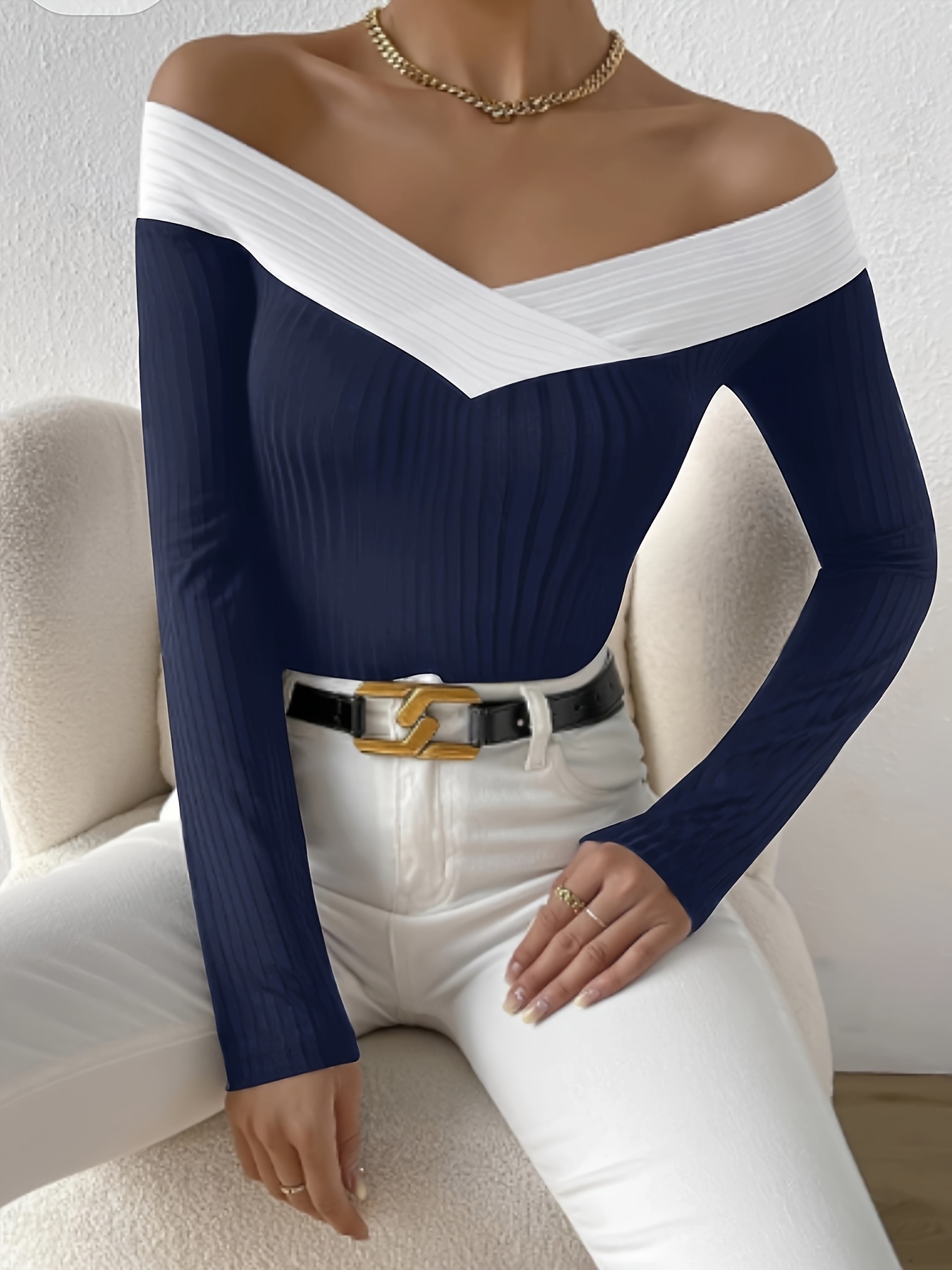 Elegant Shoulder Fit Fashionable Spring Autumn Womens T
