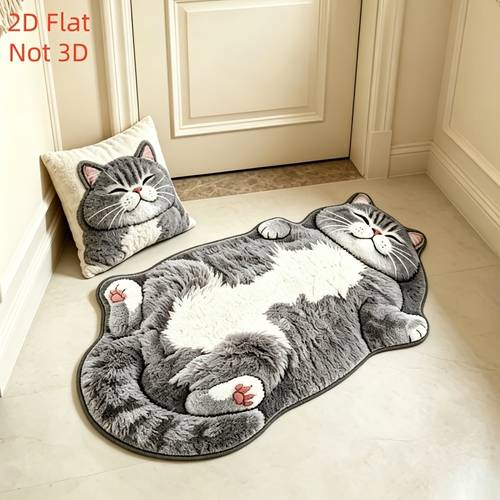 imitation cashmere 900g and 9mm 2d flat thin plush 3d effect non long pile simulation style reclining gray white british shorthair cat bedroom bedside plush irregular carpet healing lazy style gray scheme cat reclining