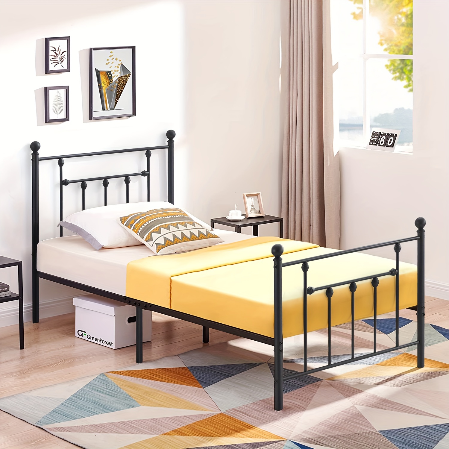 

Vecelo Heavy Duty Single Size Metal Platform Bed Frame With Headboard And Footboard Sturdy Steel Slat Support/no Box Spring Needed Mattress Foundation/easy Assemble, Victorian Style, Black