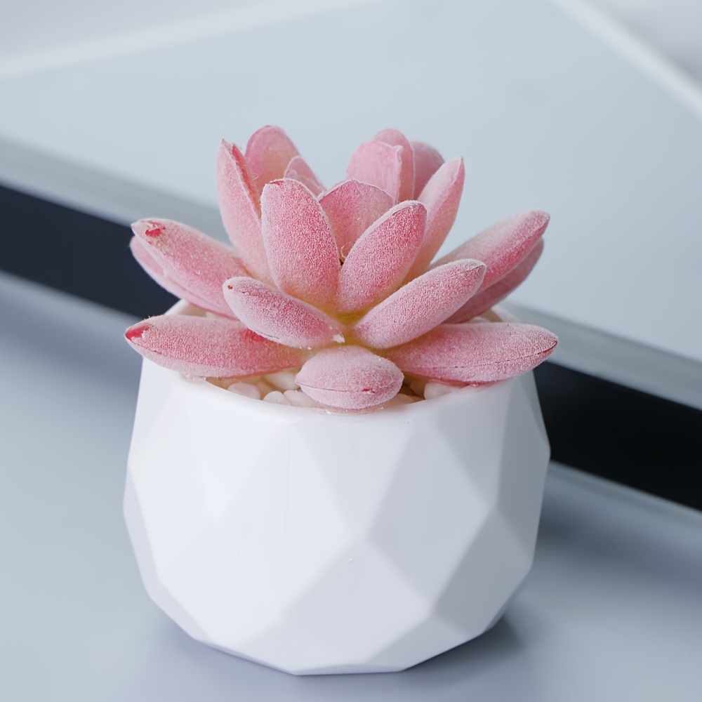 Image of A Small Artificial Succulent Plant With A Flower Pot, Perfect For Decoration Room, Bedroom, Office, Desk, Bookshelf, Or Bathroom, Featuring A