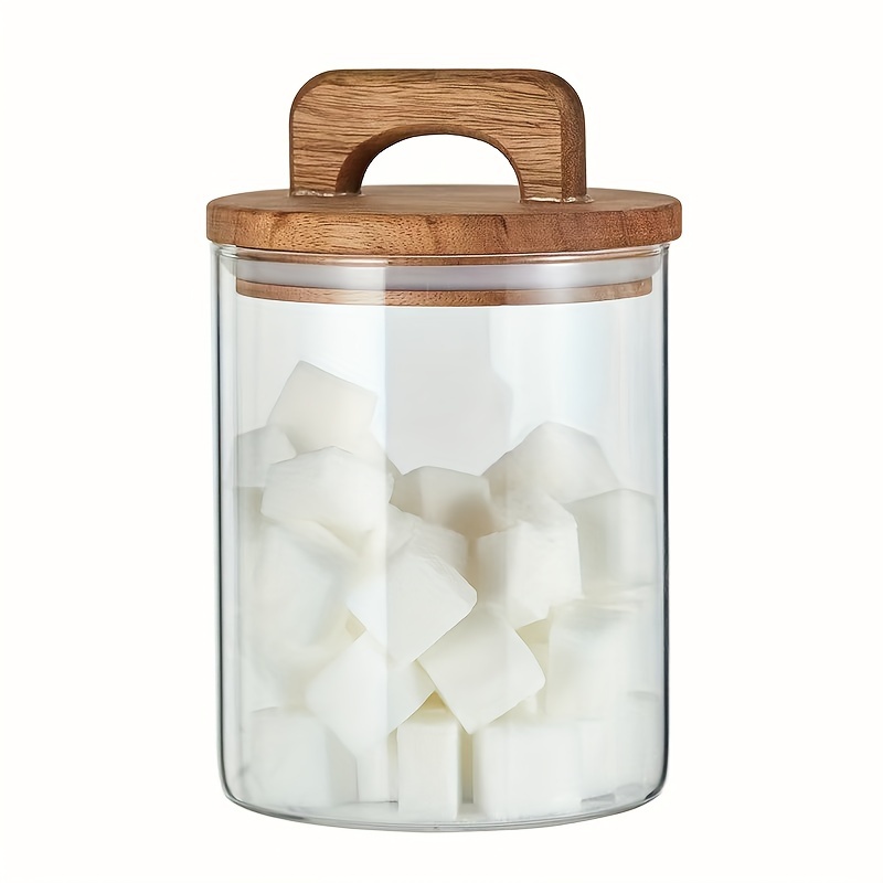 Image of 1pc Medium Storage Jar Sealed Jar Home Kitchen Grain Jar Solid Wood Portable Lid Coffee Bean Sealed Glass Storage Jar With Lid Jar Kitchen Home Supplies Medium 800ml/27oz