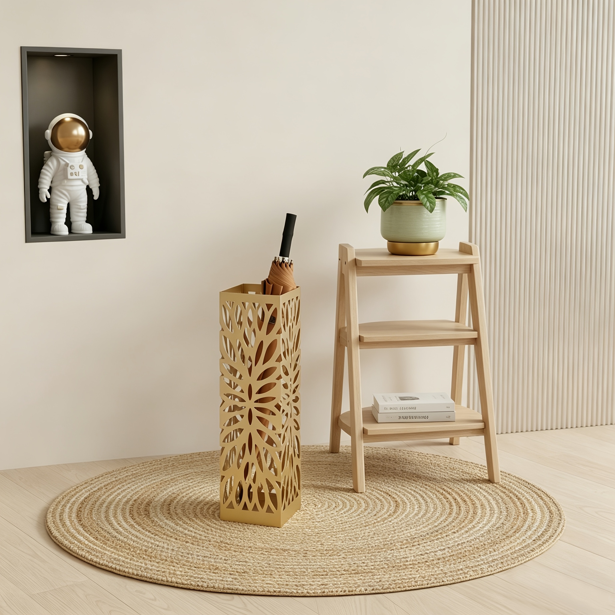 Modern Art Hollow-Out Umbrella Bucket, 15.24X48.26 cm Umbrella Stand for Entryway, Balcony & Living Room, Decorative Umbrella Holder for Rain Or Shine, Rustproof Umbrella Storage Rack for Holiday Gatherings