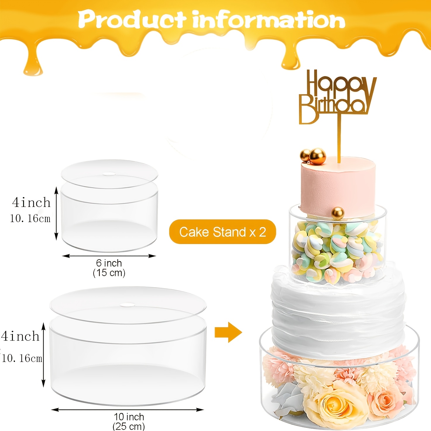 2pcs Acrylic Cake Stand Fillable Cake Stand Floating Clear Cake Stand Cake Riser Cake Tier Cake Display Round Cake Stand Birthday Wedding Cake Stand Cylinder Stand For Party