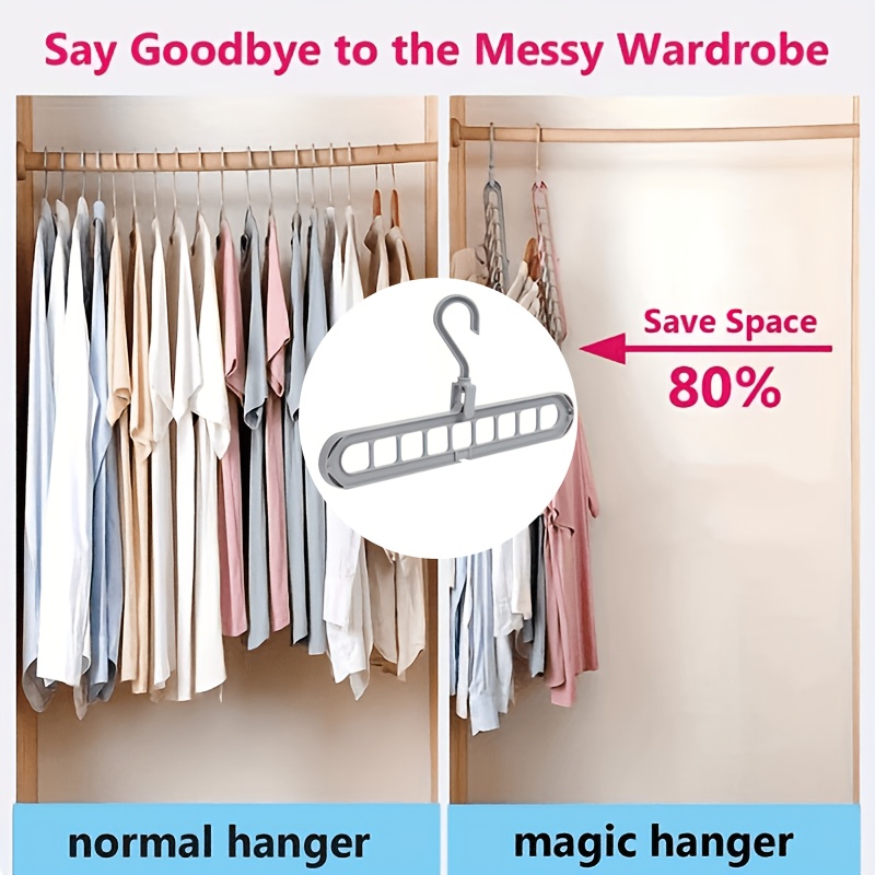 Image of 4 Hangers With 9 Holes | Non-slip Space- Closet Organizer, Suitable For Shirts, Pants, Etc., Storage Rack, Suitable For Home Or Dormitory, Clothing Organization, Plastic Material