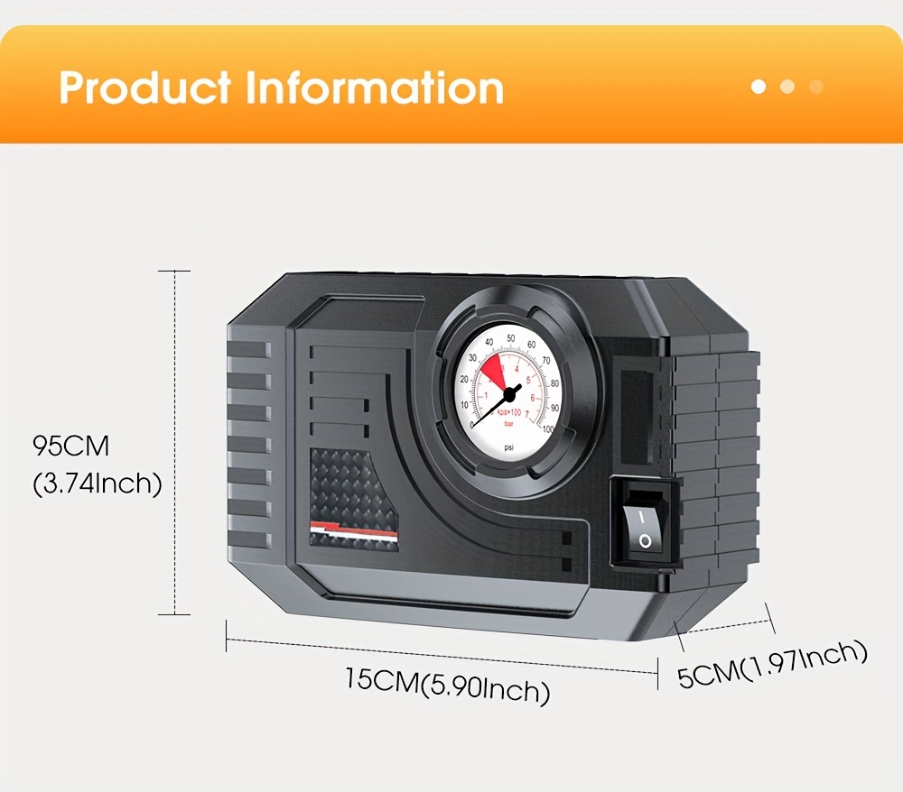 CaRSun Automatic Air Compressor Pump for Car Tires, Motorcycles, Bicycles - ABS Material, DC 12V LED Light, Car Plug Power, Non-Waterproof, ≤36V Operating Voltage - Ideal for Christmas, Halloween, New Year, Mid-Autumn Festival, Spring Festival, Without Battery