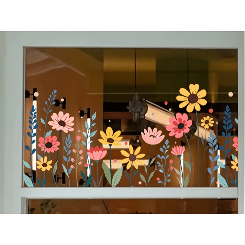 TEMU (30*60Cm) Autocollant Électrostatique Floral Coloré Printemps 20 Décoratif Fond Autocollant de Fenêtre