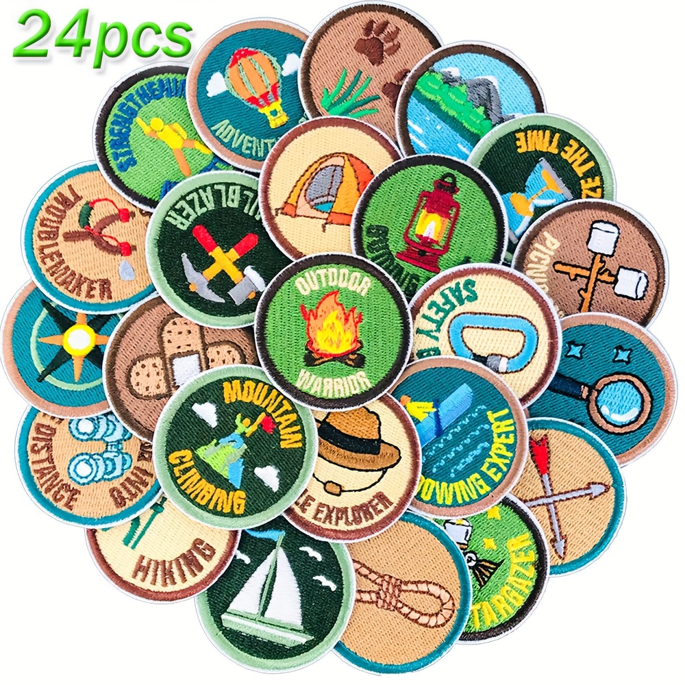 TEMU J.carp 24pcs Circular Outdoor Adventure Iron-on Embroidery Patches, Suitable For Jackets, Hats, Bags, Jeans, And Other Outfit Additions And