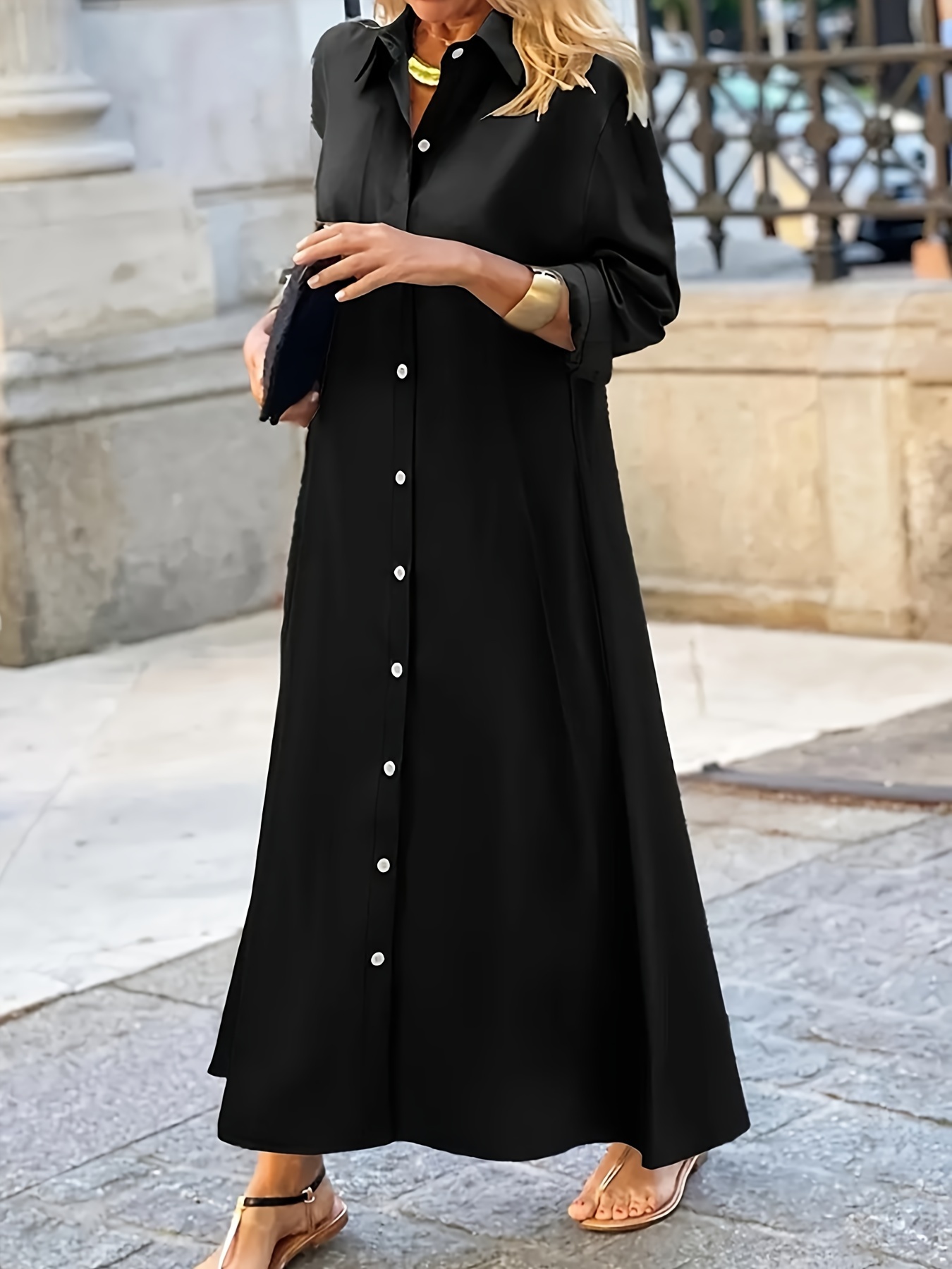 robe chemise taille noire à manches Temu Belgium