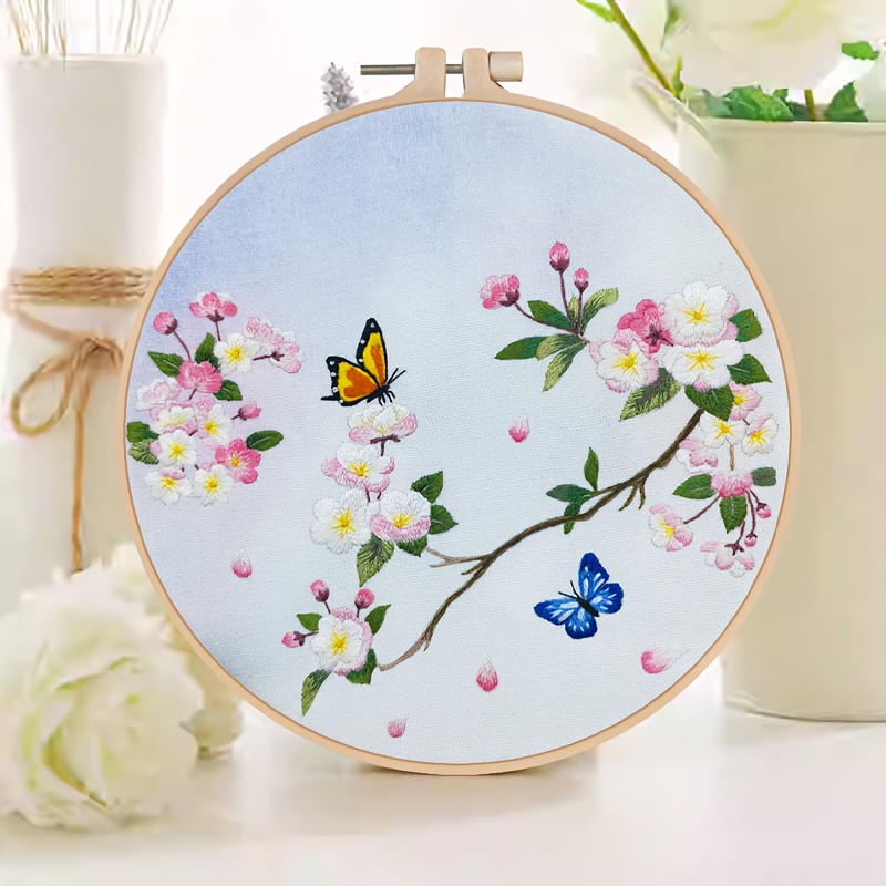 TEMU 1pc Embroidery Kit, Stitch Kit, Beginner's Embroidery Kit, Hand Embroidery Kit For Beginners, With Floral Patterns And Instructions, Hoop,