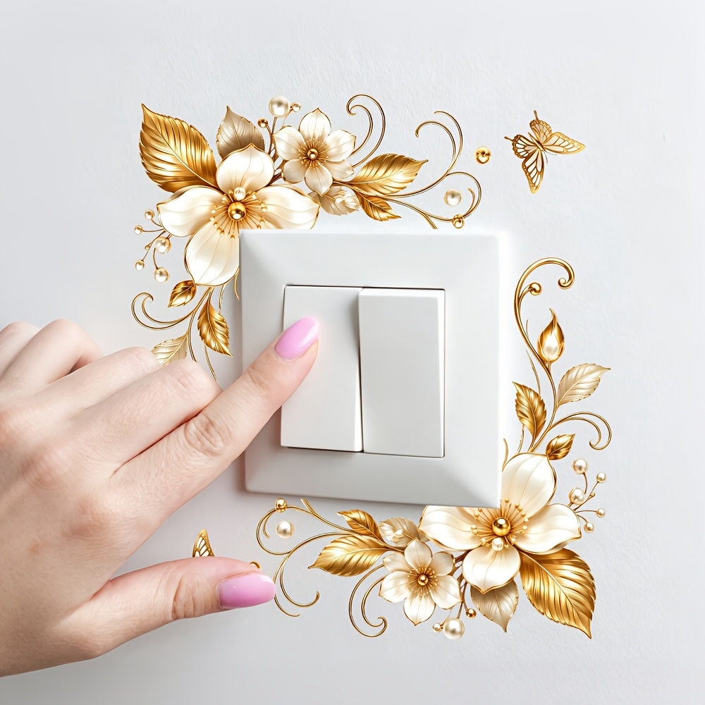 Light Luxury Gilded Floral Switch Plate Sticker, Elegant Decor