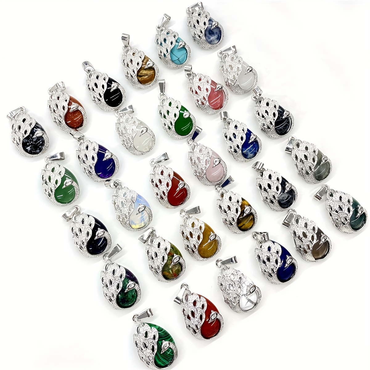 

7pcs Natural Stone Crystal Agate Semi-set Water Drop Pendant Making Necklace