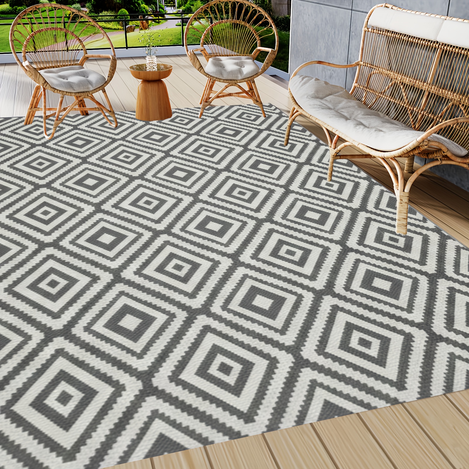 TEMU Velvet High-quality Patio, Rv, Camping Mat - Black And White Heavy-duty Ground Cover, Suitable For Deck, Backyard, Outdoor - Easy To Clean,