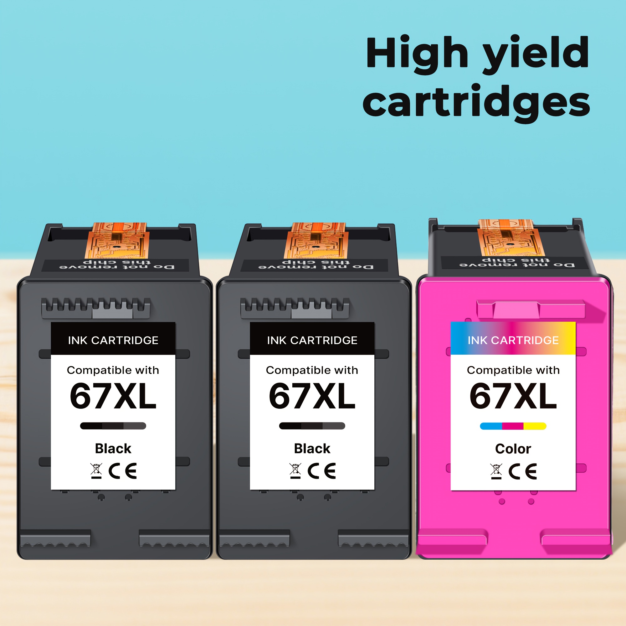 TEMU 67xl 3 Pack High- Black Ink Cartridge Compatible With 67 67xl For 2700 2700e 2752 2752e 2755 2755e 4100 4152e 4155 4155e 6000 6055e 6055 6452