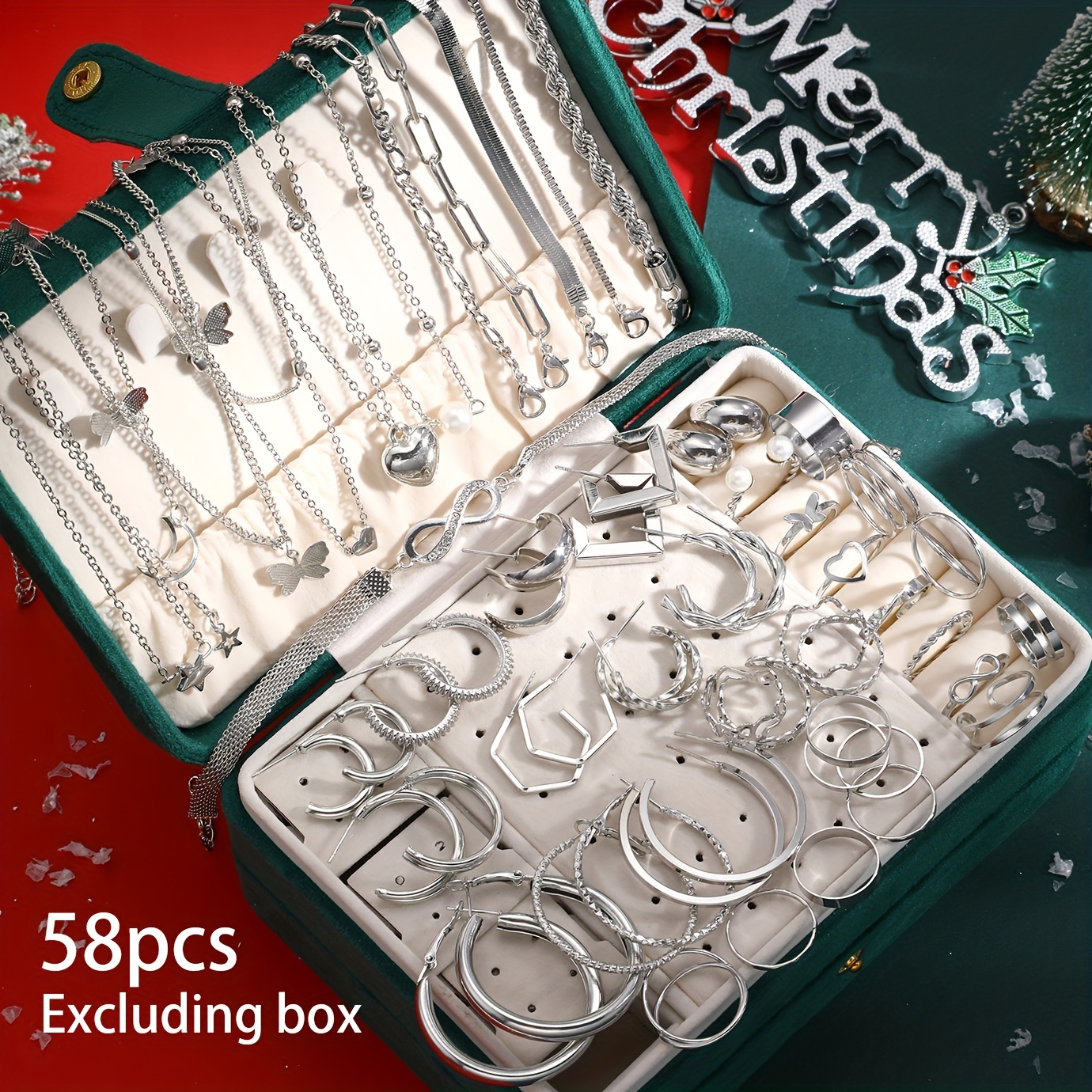 TEMU 58pcs Elegant Simulated Jewelry Set For Women, Alloy, , Versatile For Daily & Party Wear, Christmas Gift For , Accessory