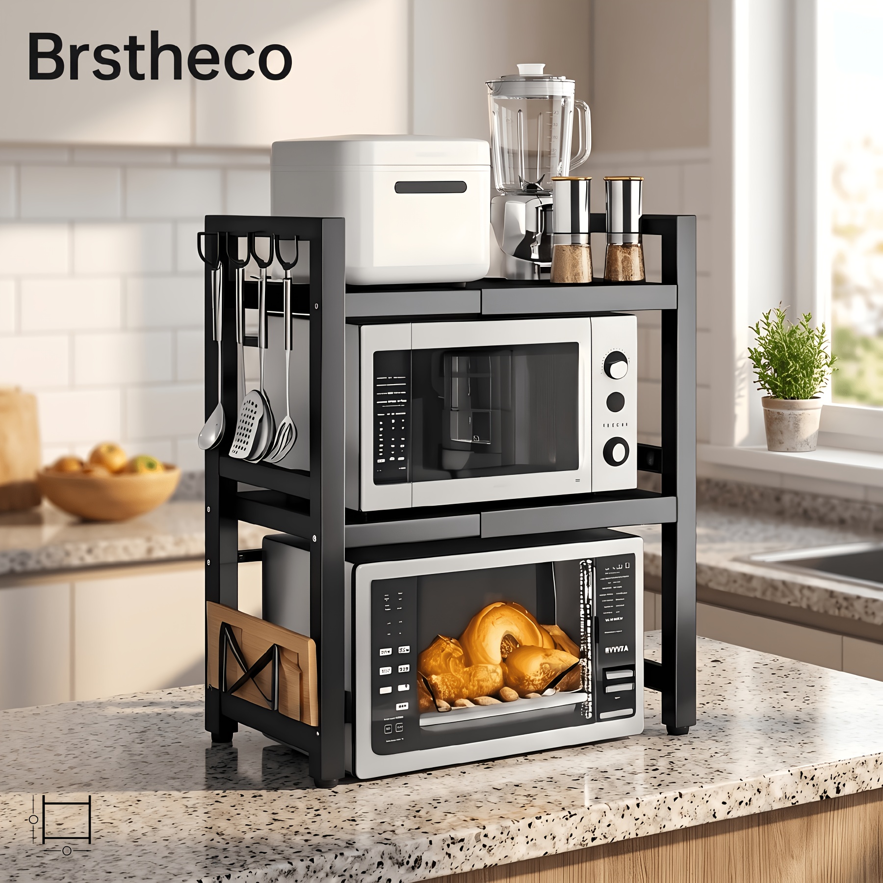 Image of Microwave Oven Rack, Heavy Duty Countertop Storage Shelf For Kitchen Organization, Home Kitchen & Apartment Use, Space , Metal Storage Stand, Kitchen Organizer, Counter Shelf
