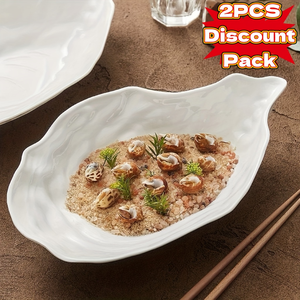 изображение предмета набор из 2 керамических тарелок в форме ракушки - элегантные белые устрицы для обеда, уникальный   с неправильными краями,   подходят для морепродуктов, закусок и презентаций -   подарок на праздники и особые случаи,   всего подходит для рождества, отлично подходит для дня благодарения