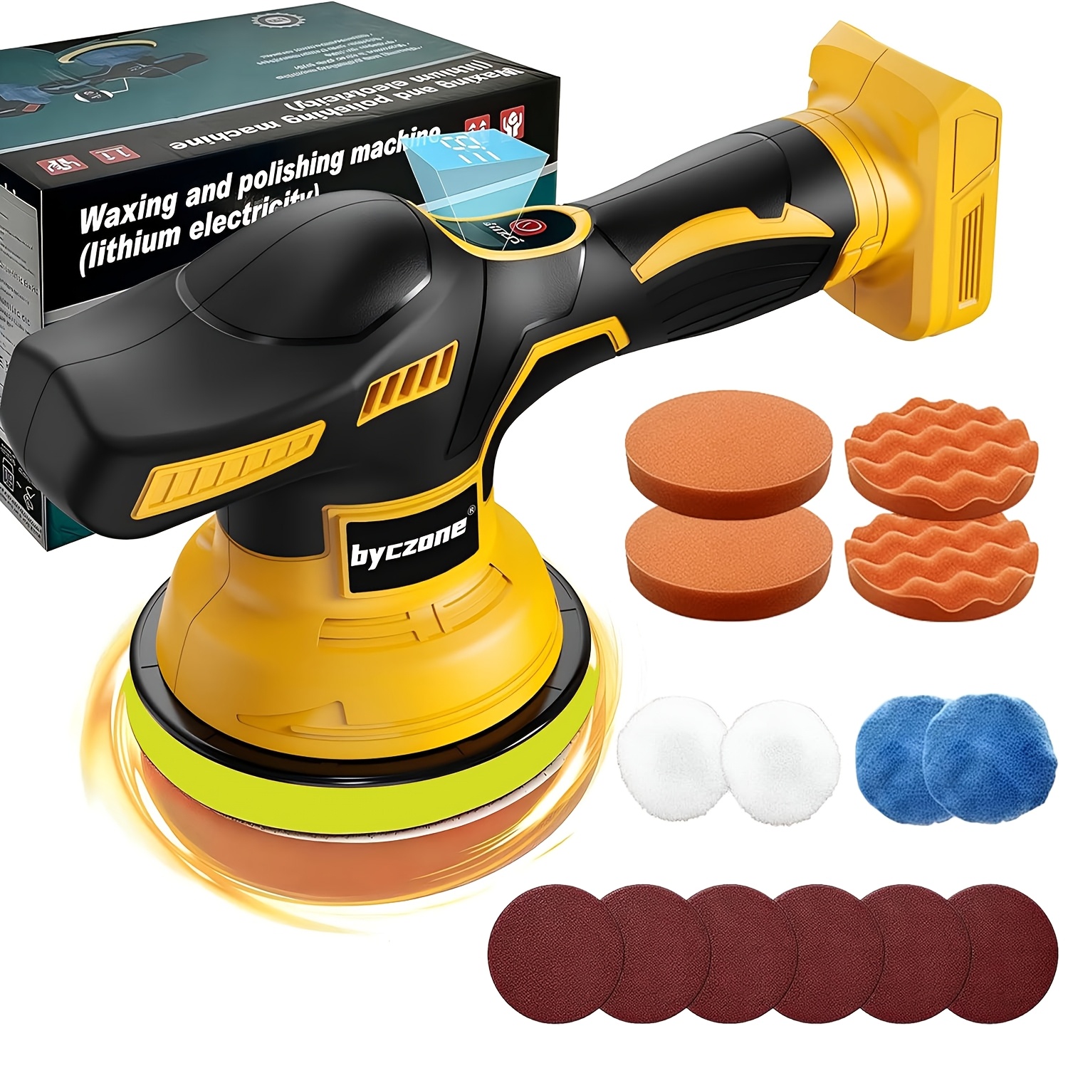 TEMU 20v Battery Cordless Car Buffer Polishing Machine, 6-inch Portable Track Buffer Polishing Machine Component, 8-speed Variable Car Polishing