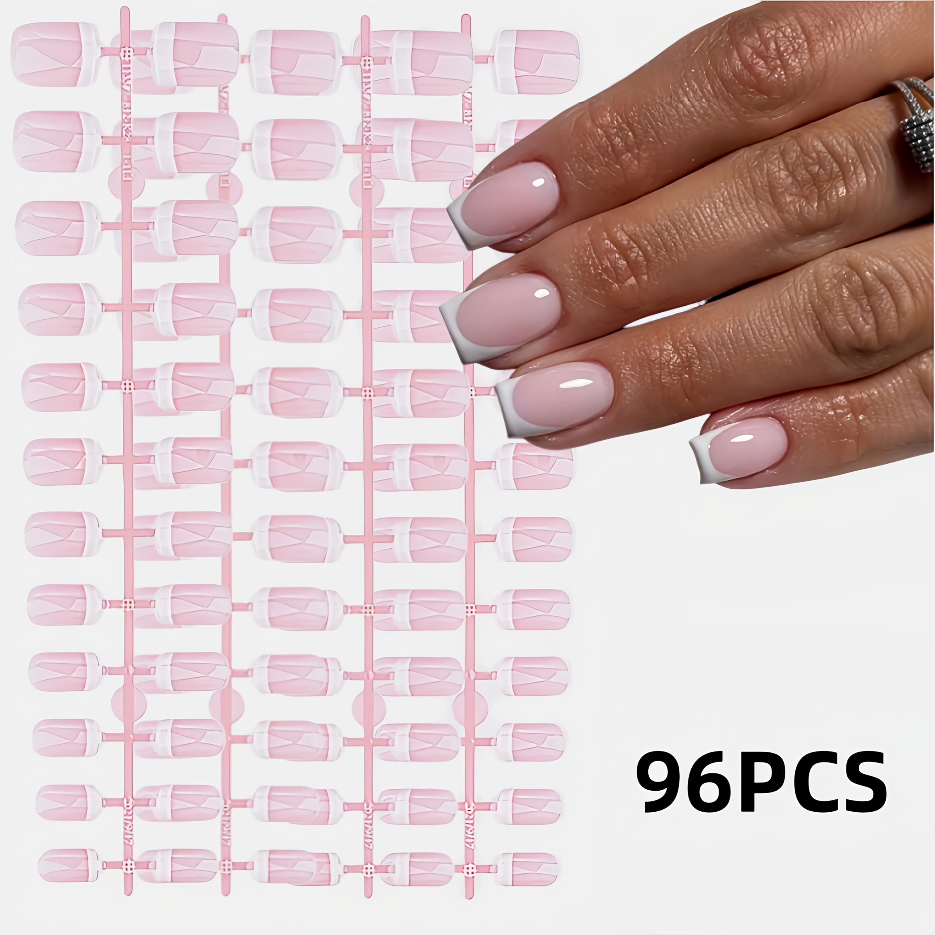 TEMU 96pcs Set Of Girly Pink Short Glossy Edge Jelly Nails - Made Of Glossy Acrylic Material, Reusable. Suitable For Daily Wear, Dating, Dinners,