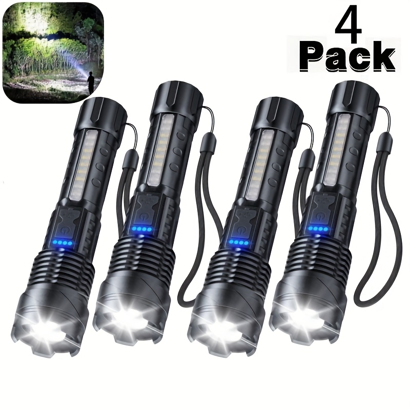 

2/4pcs Outdoor Flashlight Usb Rechargeable 1500 , Flashlight, With 8 Light , For Hiking, Camping,