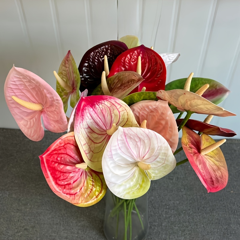 

3-piece Lifelike Red Palm Artificial Flowers - Perfect For Home, Office & Wedding Decor | Versatile Faux Floral Arrangements For Tabletops, Kitchens & Farmhouses
