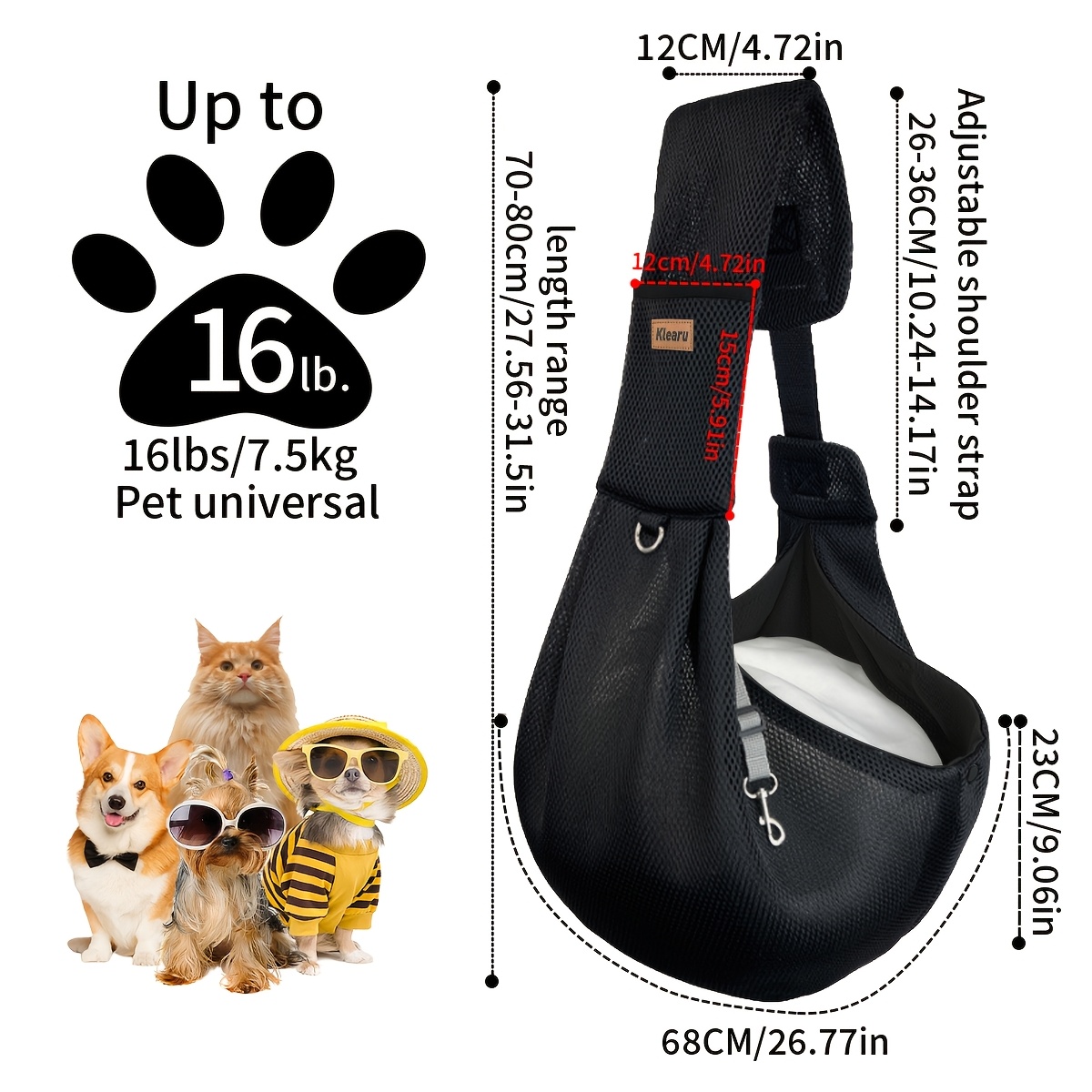 TEMU Adjustable Shoulder Strap, Lightweight And Breathable Mesh Single-shoulder Pet Crossbody Bag. Large Capacity, Suitable For Dogs And Cats .5kg.