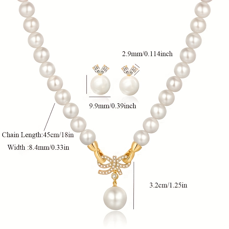 TEMU 925 Silver Women's Jewelry Bow Necklace Rabbit Ear 5a Zirconia Stud Earrings Set, Grade Hand-raised, 8mm Large Size, Halloween Christmas