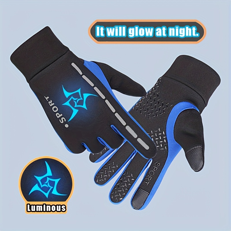 A Pair of Gloves Designed for Autumn And Winter, Featuring Separate Fingers for Skiing. These Glow-In-The-Dark Gloves Are Suitable for Both Boys And Girls, with Stylish Patterns That Shine at Night And a Plush Interior. Ideal for Everyday Wear And O