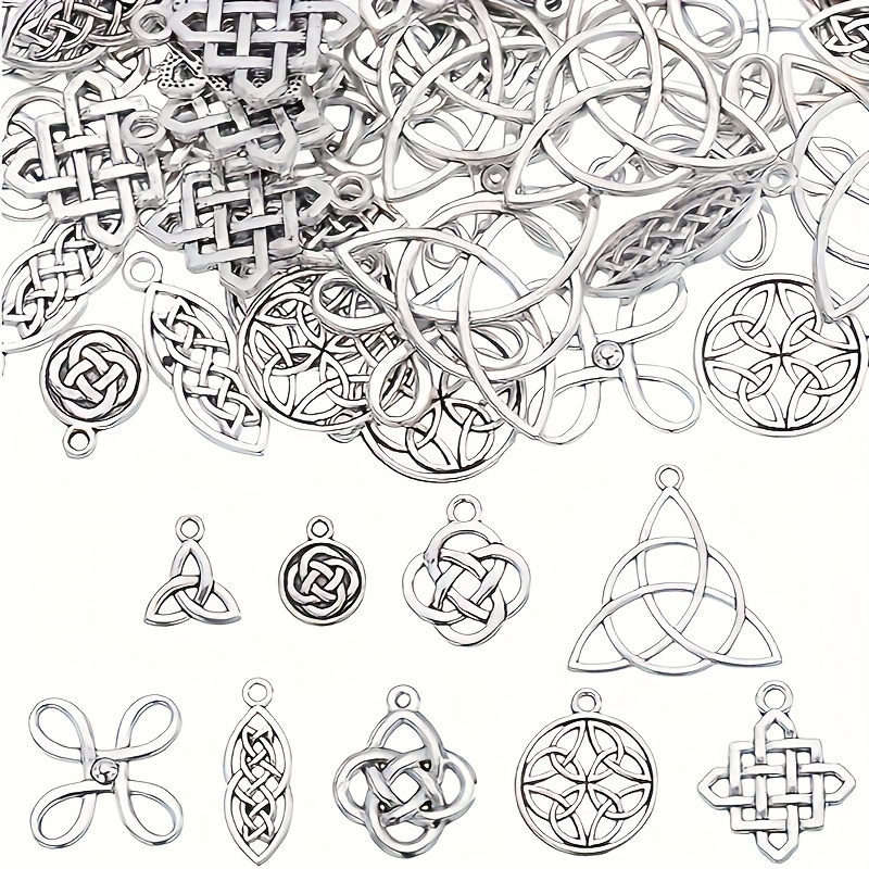 50pcs Random Style Celtic Knot And Cross Pendant Set - Mixed Styles, Alloy Jewelry Accessories, Suitable For Bracelet, Necklace, And Ornament Making