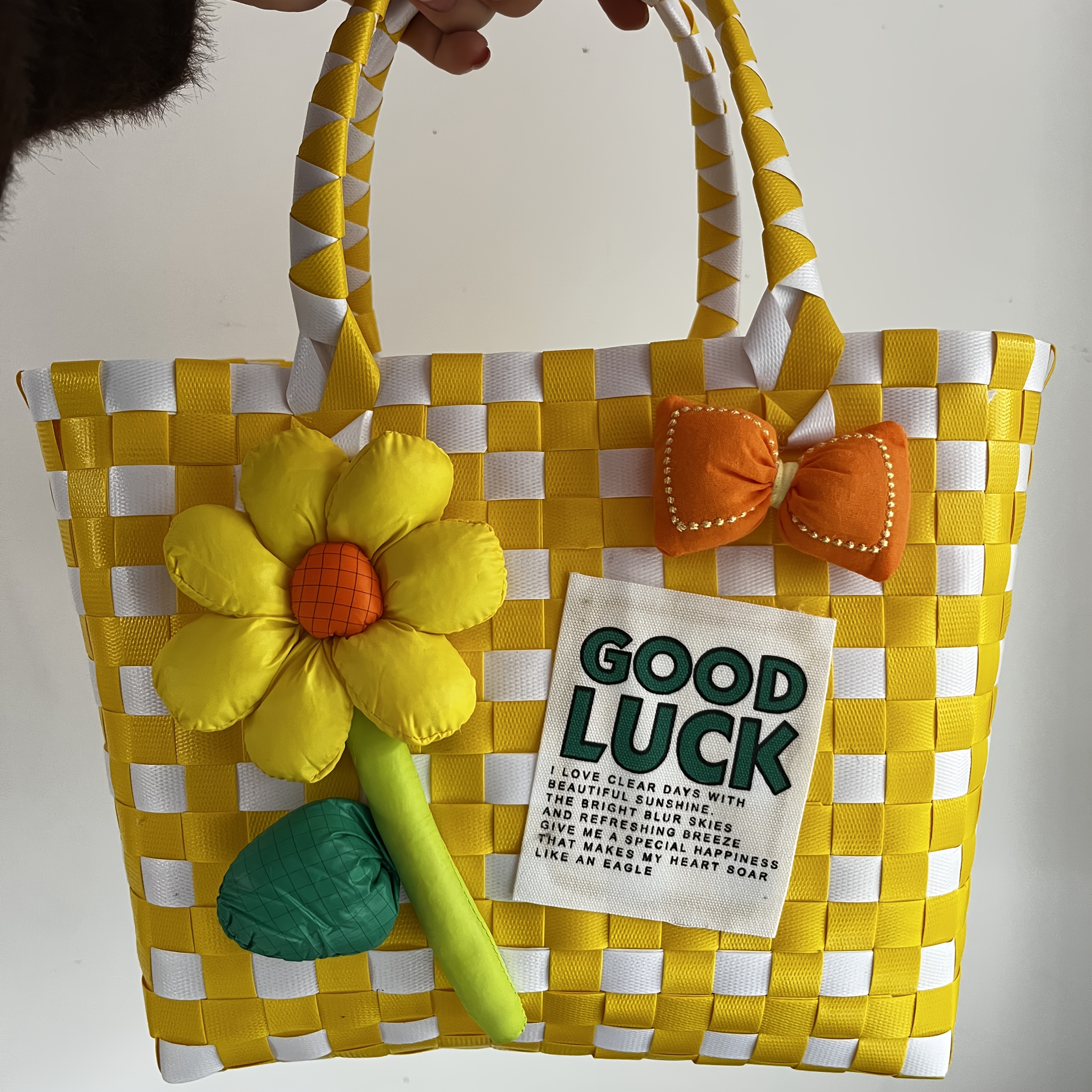 Handmade Floral Woven Women Bag with Yellow Accents Yellow Floral Tote Bag, Handmade, Lined With Cream Lining  main image 4