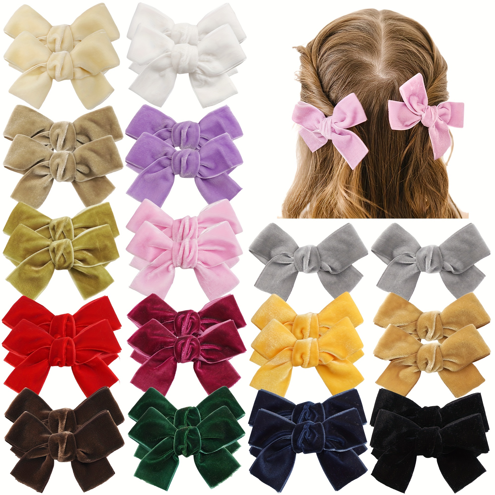 

[customer ] 10pcs Elegant Velvet Bow Hair Clips Set - Vintage Style, Solid Color Duckbill Barrettes For Women And Girls