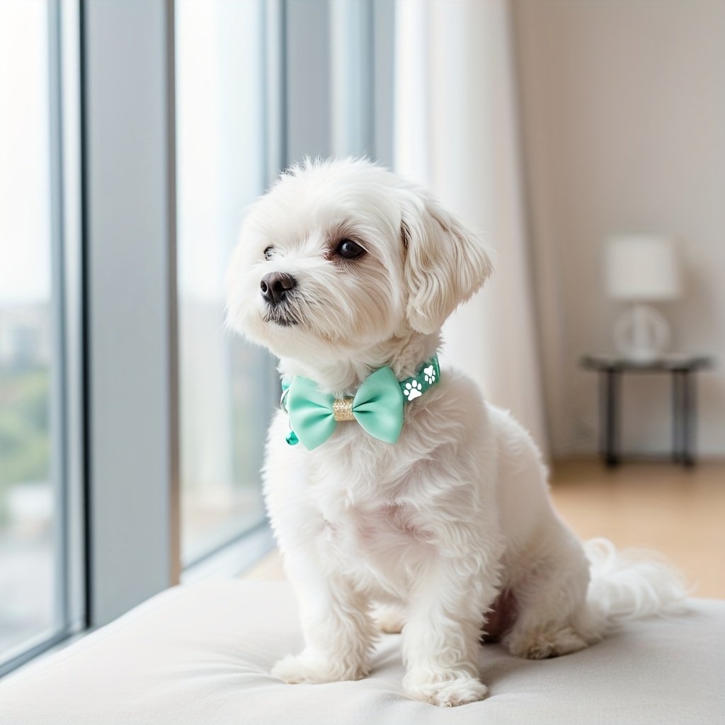 1pc pet collar with adjustable cute bow tie collar design   black gray brown with paw print pattern durable polyester material suitable for small and large dogs and cats for daily use and special Product details 3