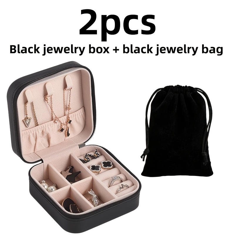 TEMU Juego de 2 piezas: Joyero + Bolsa para joyas, Caja de almacenamiento de joyas para equipaje, Adecuada para varias bolsas de almacenamiento de