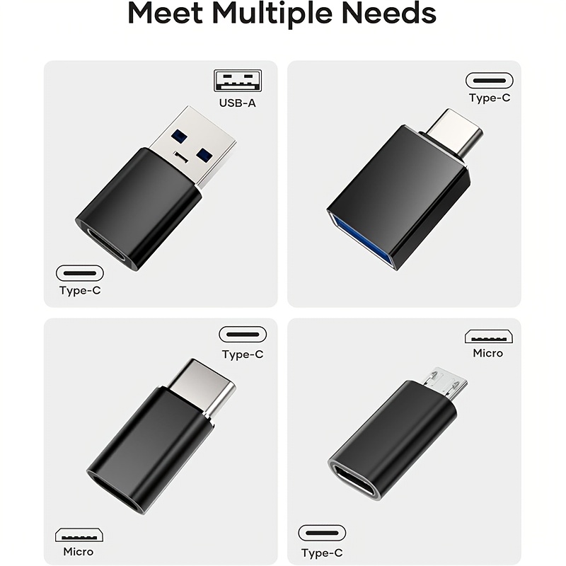 Set of 8 USB 3.0 to USB C Adapters, OTG USB Type C Female to USB Adapter, Micro USB to USB C Female And Male Converter Connector, Suitable for Laptops, Cars, Smartphones, Headphones, Microphones, And Pcs (Black)